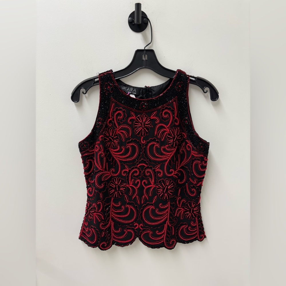 Vintage J Kara New York Black and Red Beaded Top